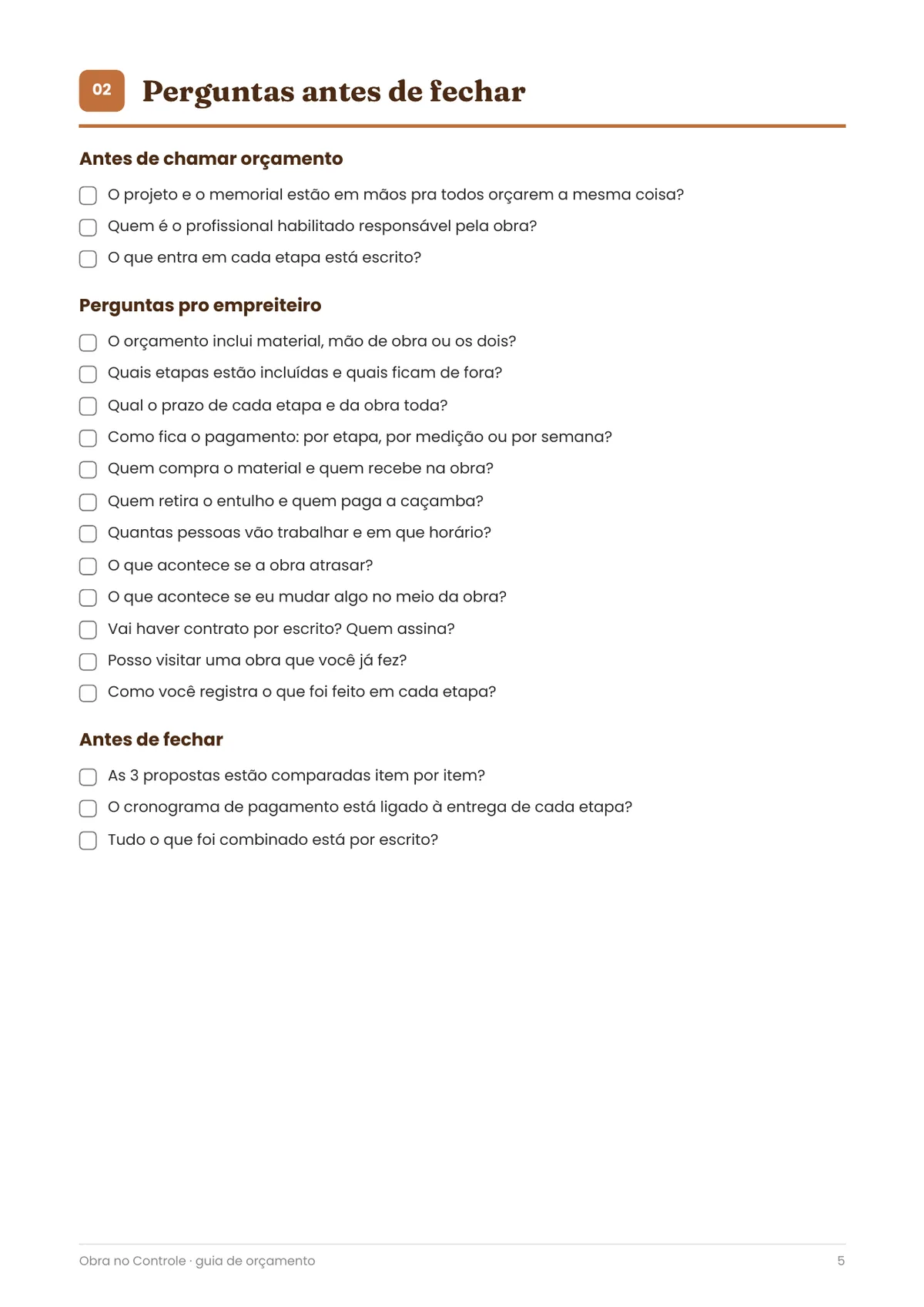 Página real do PDF Obra no Controle: perguntas pro empreiteiro
